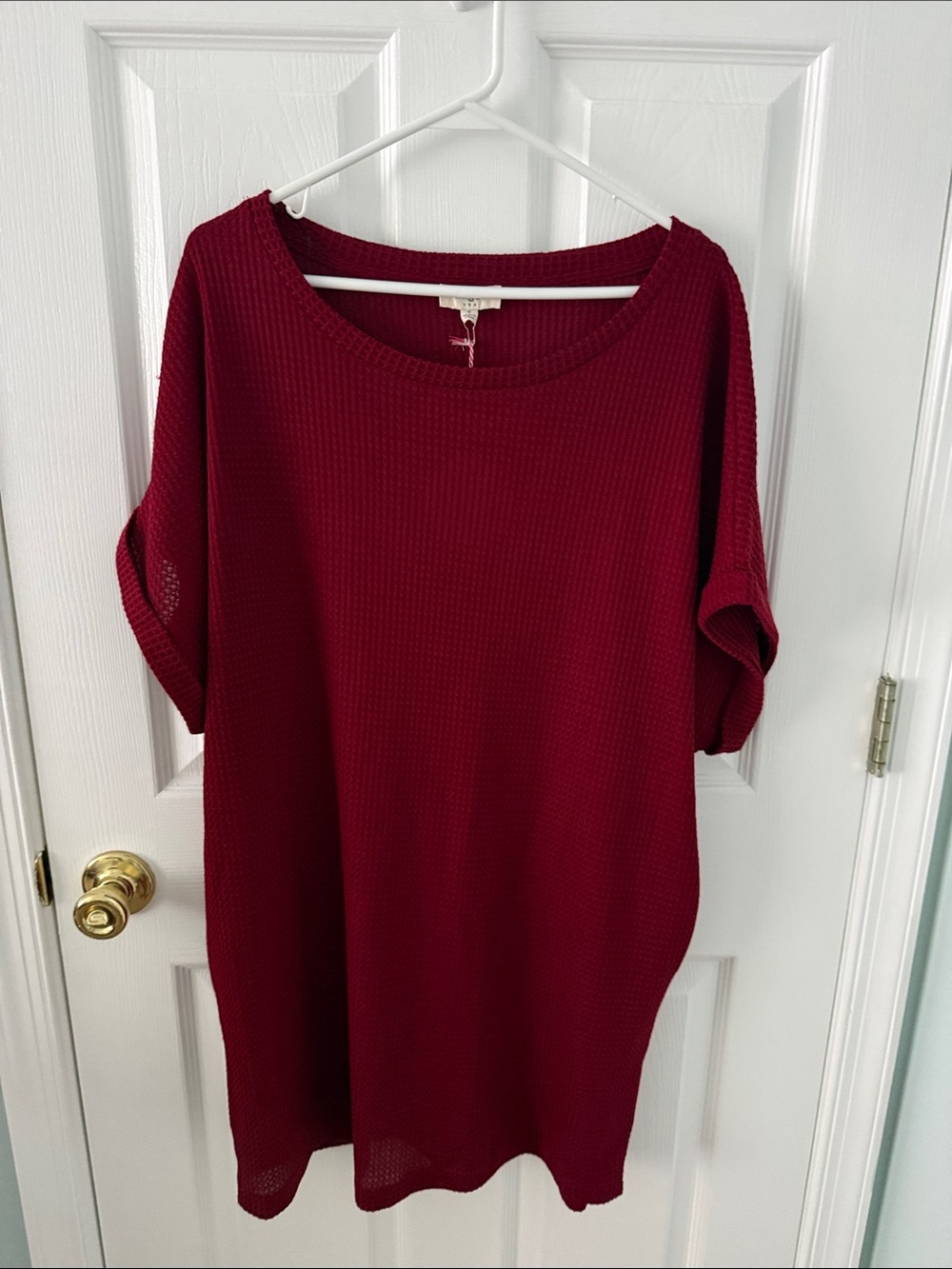Umgee Burgundy Waffle Knit Short Sleeve Dress